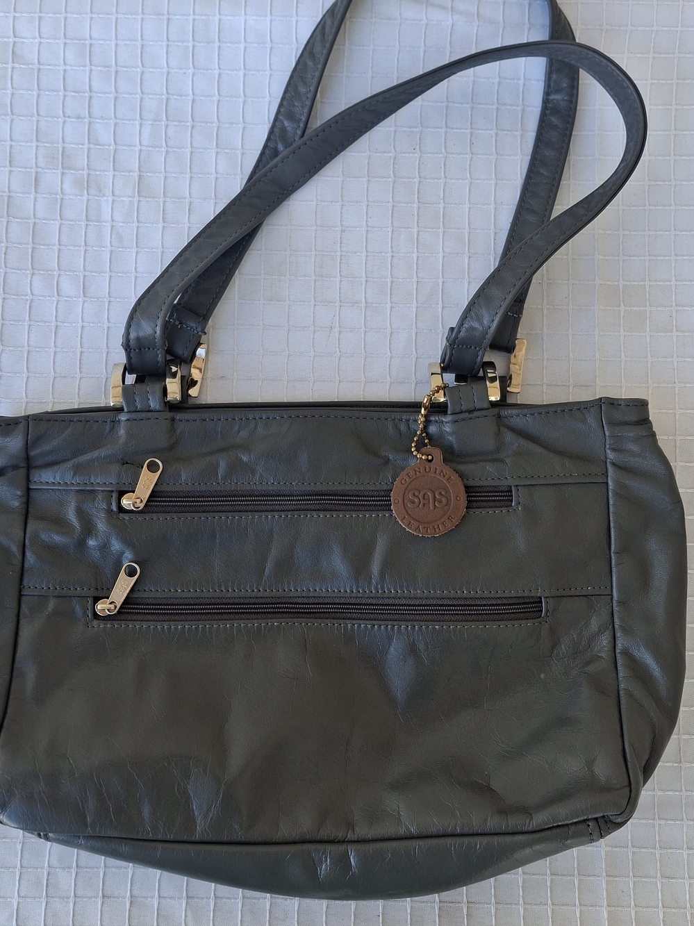 Vintage SAS Genuine Leather Shoulder Bag Double Shoulder Strap Handsewn 12"x8"